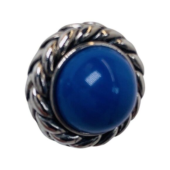Women’s Royal Blue Twisted Silver Tone Nautical Button Clip On Vintage Earrings - Picture 6 of 7